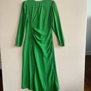 Reformation NEW Freda Midi Kelly Green Dress Puff Sleeves Ruched size 6